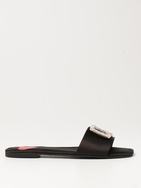 LOVE MOSCHINO: flat sandal in satin - Black | Love Moschino flat ...
