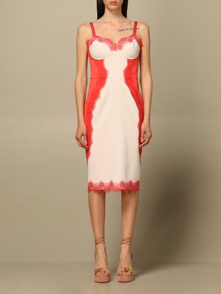 Elisabetta Franchi Two Tone Dress With Lace Blush Pink Elisabetta Franchi Dress Ab019 9253