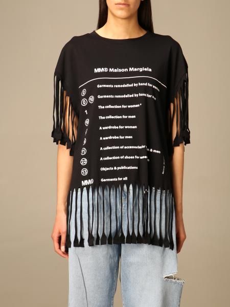 Mm6 Maison Margiela: Mm6 Maison Margiela t-shirt with logo and fringes