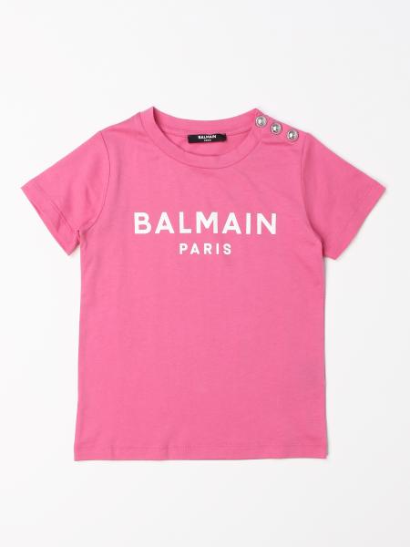 BALMAIN: T-shirt with logo - Pink | Balmain t-shirt 6O8211 OX390 online ...