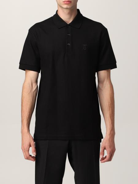 BURBERRY: polo shirt in cotton piqué with monogram - Black | Burberry ...