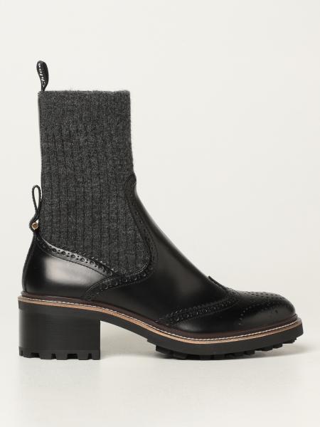 Chloé ankle boot in leather and knit