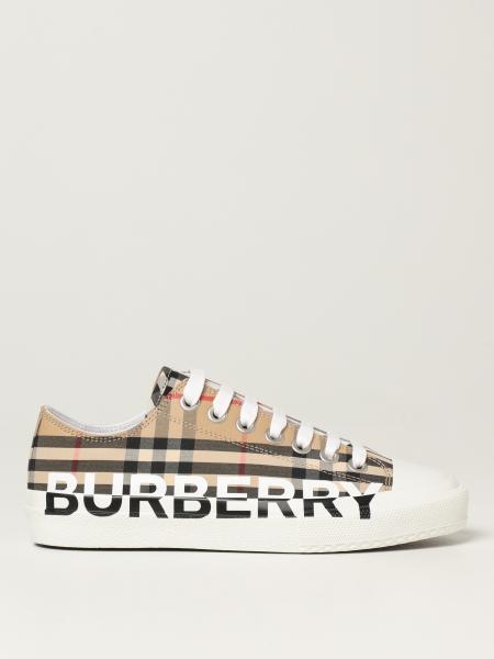 BURBERRY: low top sneakers in check canvas and logo - Beige | Burberry  sneakers 8024301 online on 