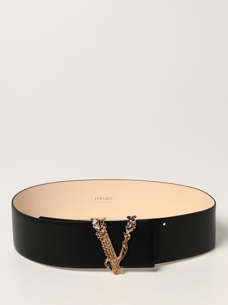 Versace donna: Cintura Versace in pelle con V Virtus