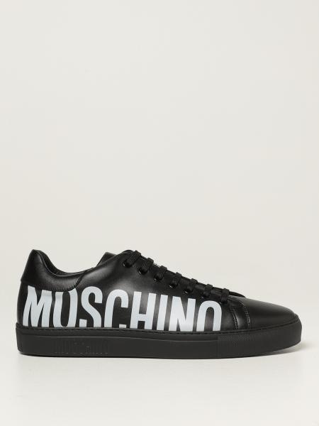 MOSCHINO COUTURE: sneakers in leather with logo - Black | Moschino ...