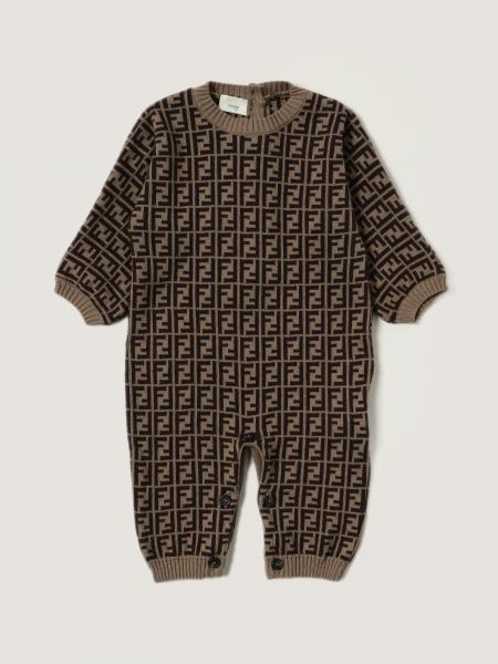 Fendi kids: Long Fendi jumpsuit in cotton and cashmere with FF logo