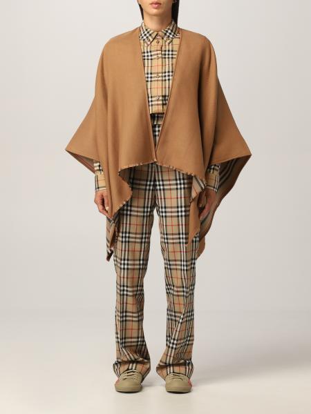 BURBERRY: cape in wool with striped pattern - Camel | Burberry cape 8015654  online on 