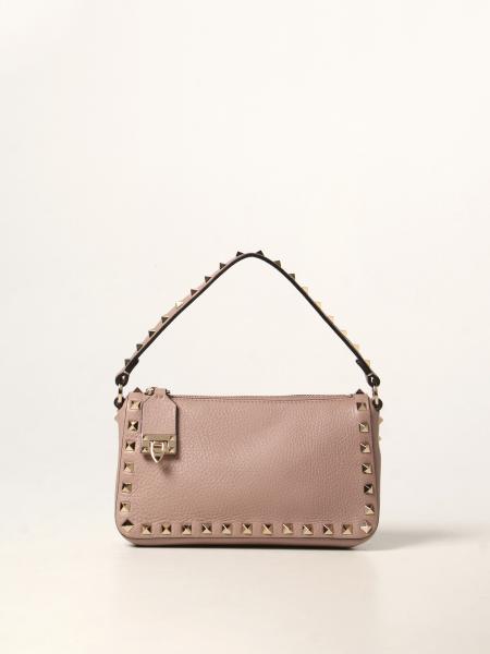 VALENTINO GARAVANI: Rockstud bag in grained leather - Blush Pink