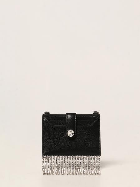 Miu Miu women: Miu Miu shoulder credit card holder in leather with rhinestone fringes