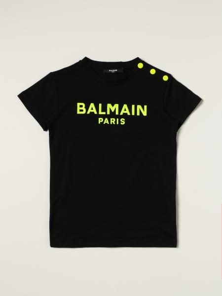 BALMAIN: cotton T-shirt with fluo logo - Black | Balmain t-shirt ...