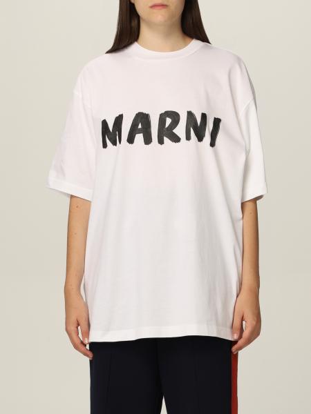 MARNI: T-shirt in cotone con logo - Bianco | T-Shirt Marni THJET49EPH