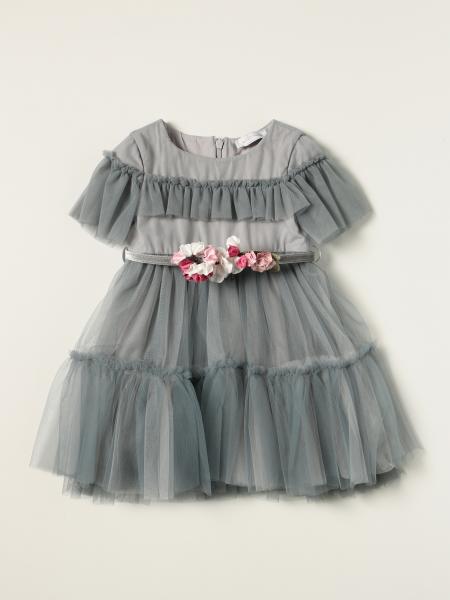 MONNALISA: dress with floral belt - Grey | Monnalisa dress 1189028945 ...