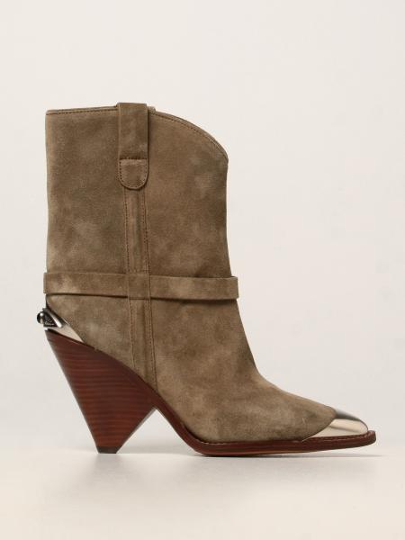 ISABEL MARANT: Lamsy ankle in suede - Grey | Isabel Marant flat boots BO019400M014S online at GIGLIO.COM