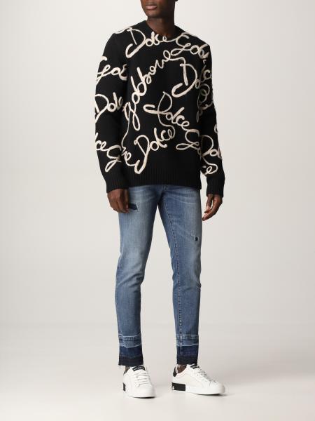 DOLCE & GABBANA: virgin wool blend sweater with all over logo 