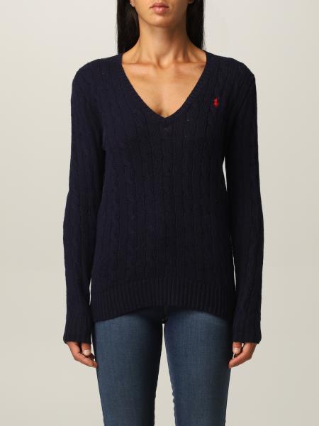 POLO RALPH LAUREN: v-neck jumper in cable-knit wool - Blue | Polo Ralph  Lauren jumper 211508656 online at