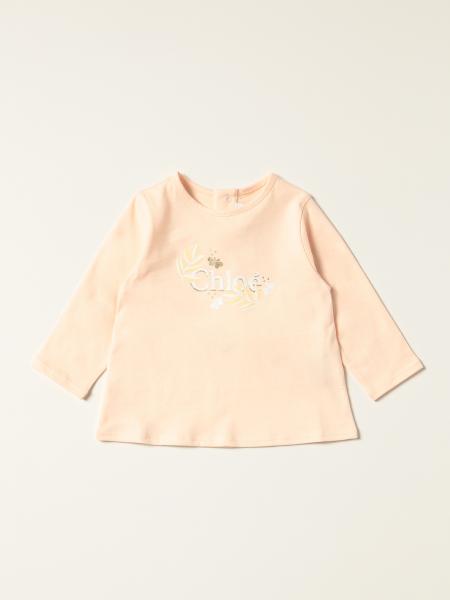 CHLOÉ: cotton T-shirt with logo - Pink | Chloé t-shirt C05392 online on ...