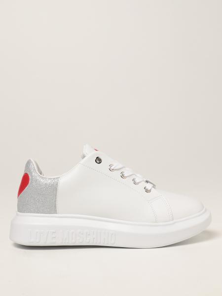 LOVE MOSCHINO: lace-up sneakers with heart - White | Sneakers Love ...