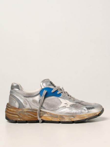 GOLDEN GOOSE: Running Dad sneakers in laminated leather - Silver ...