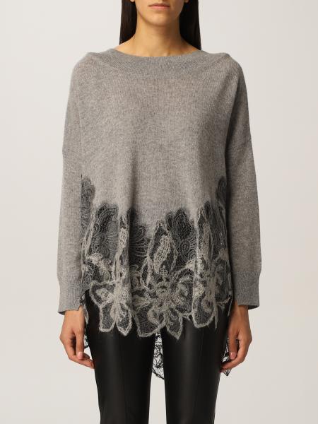 ERMANNO SCERVINO: sweater in cashmere with lace - Grey | Ermanno ...