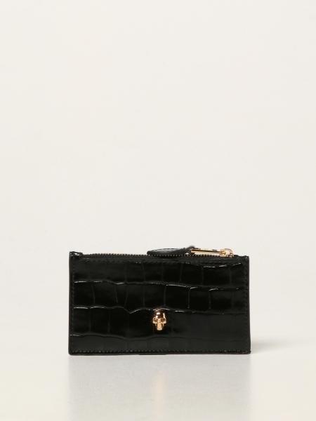 Porta carte di credito Alexander McQueen in pelle con stampa cocco