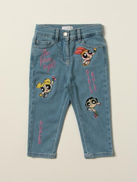 Monnalisa kids: Monnalisa power-puff-girl jeans with embroidery