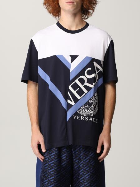 Versace uomo: T-shirt Versace in cotone con stampa e logo