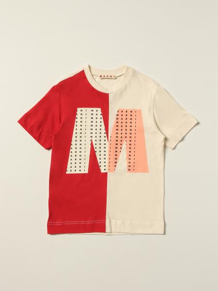 T-shirt Marni in cotone bicolor con big logo