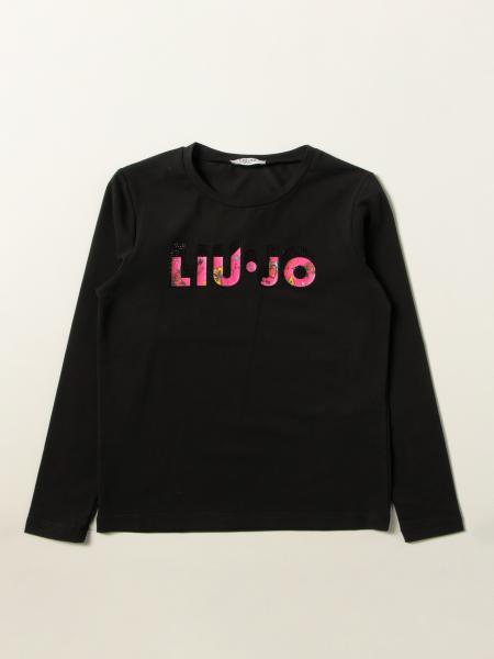 LIU JO: T-shirt with rhinestone logo - Black | Liu Jo t-shirt ...