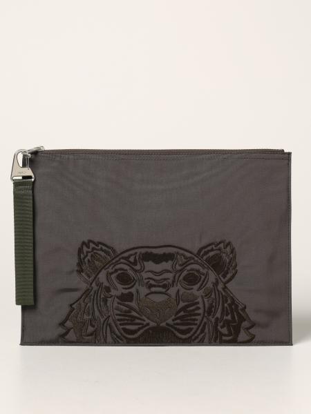 KENZO: pouch in technical canvas with embroidered tiger - Bronze ...