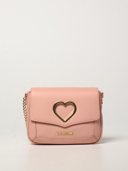 LOVE MOSCHINO: bag with metallic heart - Pink | Love Moschino crossbody ...