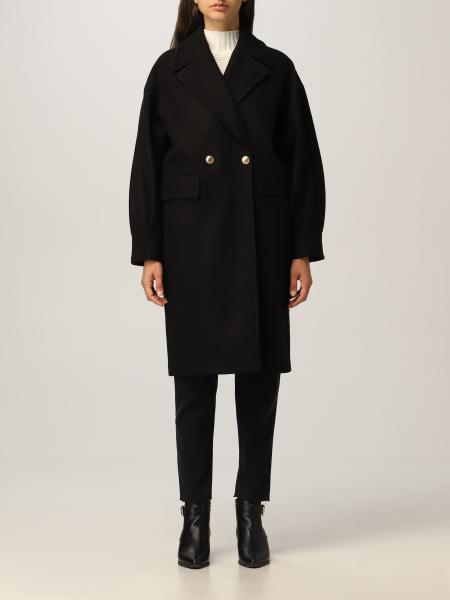 LIU JO: double-breasted coat in wool blend - Black | Liu Jo coat ...