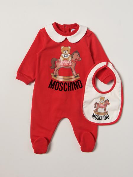 Moschino Baby romper with foot + bib set with logo