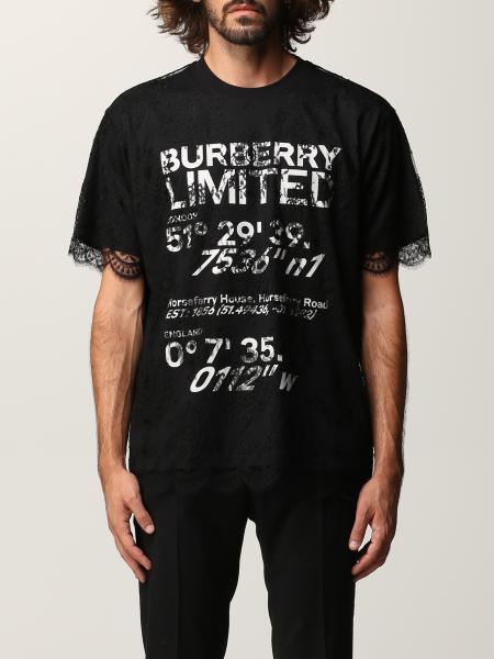Burberry men: Burberry cotton T-shirt with geographical coordinates