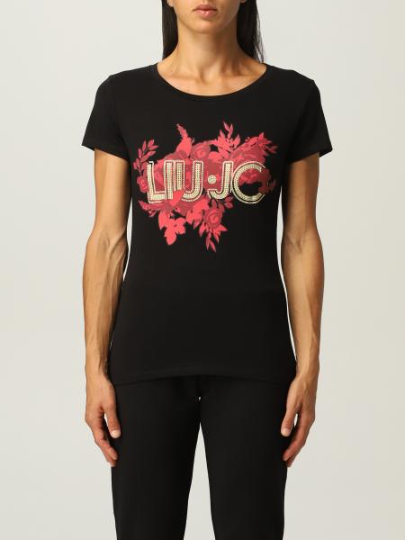 LIU JO: cotton t-shirt with logo print - Black | Liu Jo t-shirt ...