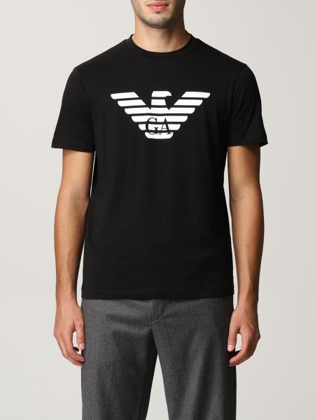 EMPORIO ARMANI: T-shirt in cotton jersey with contrasting logo - Black ...