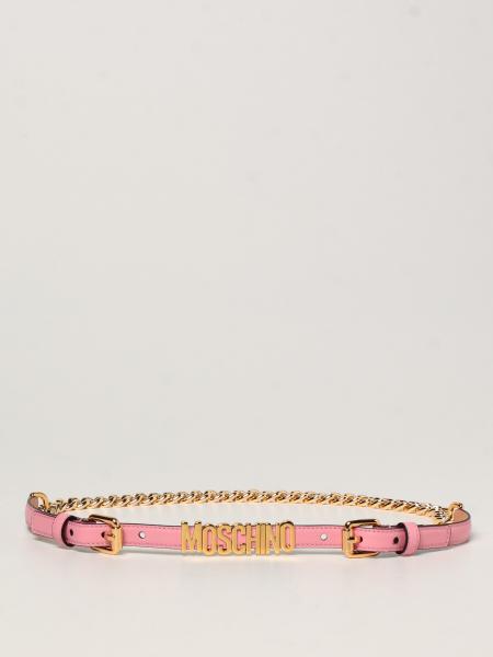 Moschino women's accessories: Moschino Couture belt in leather and chain with metallic logo