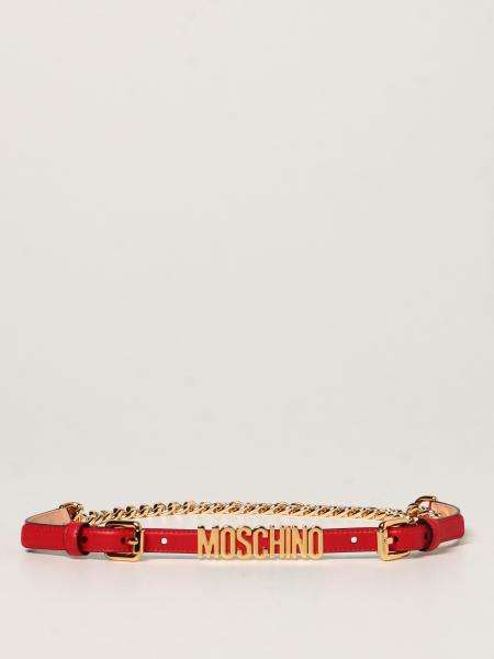 Moschino women's accessories: Moschino Couture belt in leather and chain with metallic logo