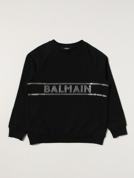 Balmain cotton sweatshirt with rhinestone logo