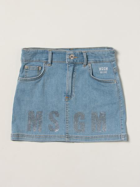 Gonna di jeans Msgm Kids con logo di strass