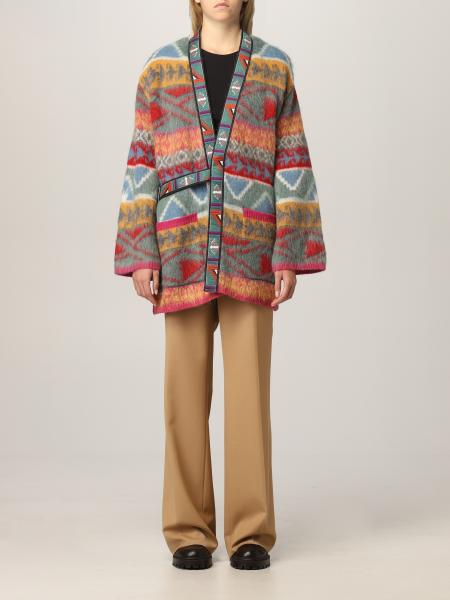 Etro women: Etro cardigan in wool and Alpaca with multicolor geometric pattern