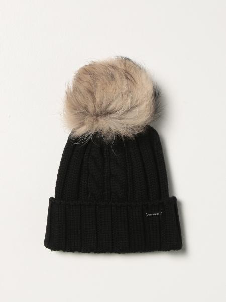 WOOLRICH: beanie hat with maxi pompom - Black | Woolrich hat ...