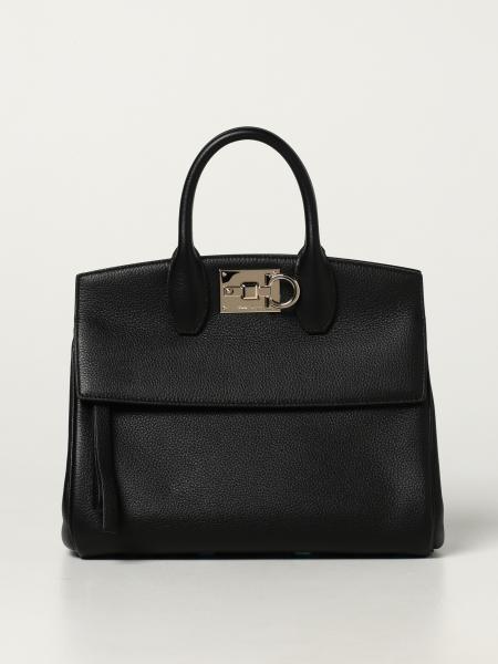 FERRAGAMO: Studio bag in grained leather - Black | Ferragamo handbag ...