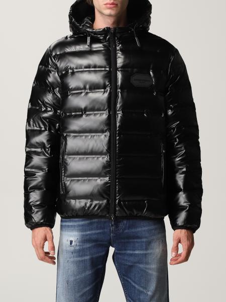 EMPORIO ARMANI: down jacket in shiny quilted nylon with logo - Black | Emporio  Armani jacket 6K1BC2 1NYWZ online on 