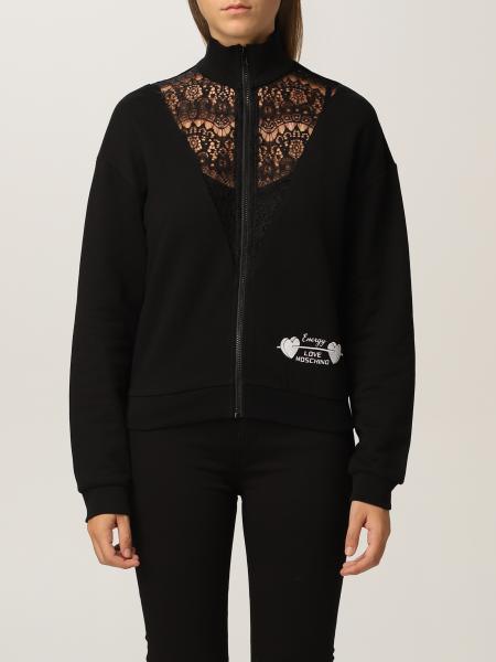 Love Moschino sweatshirt in cotton and lace with logo
