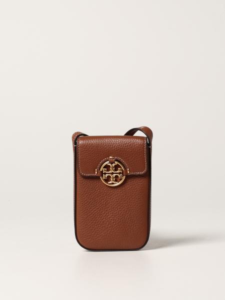 TORY BURCH: Miller cell phone holder in leather - Brown | Tory Burch case  84077 online on 