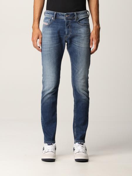 DIESEL: 5-pocket jeans in washed denim - Blue | Diesel jeans 00SWJE ...