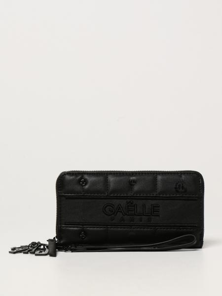 Gaelle black clutch bag with gold shoulder strap