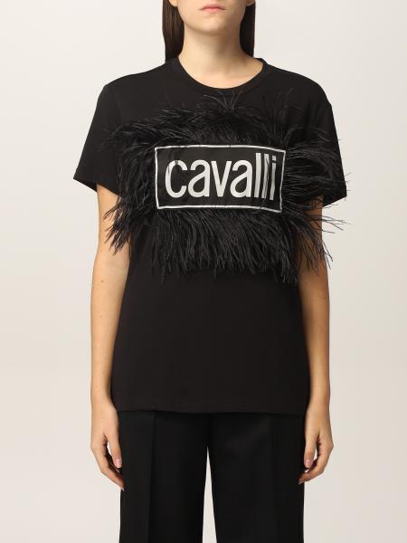 Roberto Cavalli: T-shirt Roberto Cavalli con big logo e piume