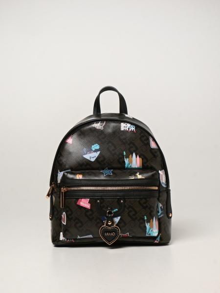 LIU JO: backpack in synthetic leather with prints - Black | Liu Jo ...