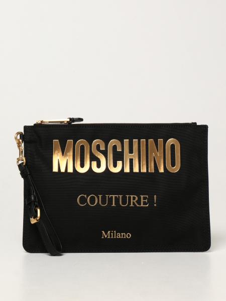 MOSCHINO COUTURE: nylon pouch with logo - Black | Moschino Couture ...